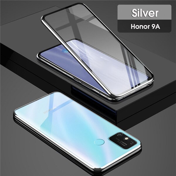 Magnetic Metal Case For Huawei Honor 9A Case Double Side Tempered Glass Cover Honor Play 9A 9 A Phone Case 360° Full Protection: Honor 9A / silver