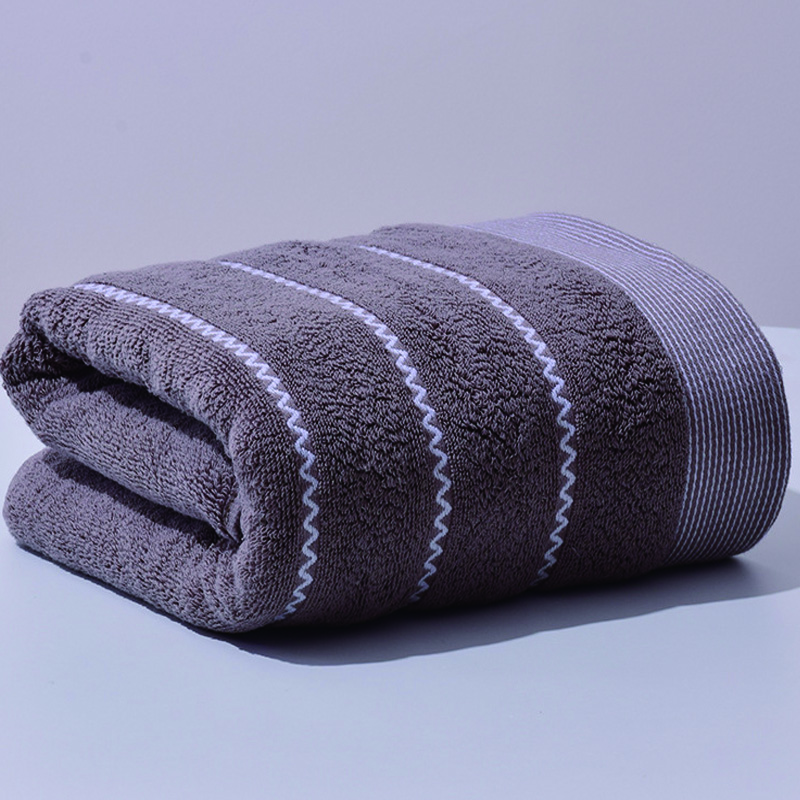 Bath Towel for Adults Cotton Thickened 70x140cm Stripes Absorbent Soft Bathroom Towel Set Face Hand Towels Home Hotel Quick Dry: Dark Khaki / 70x140cm 1pcs