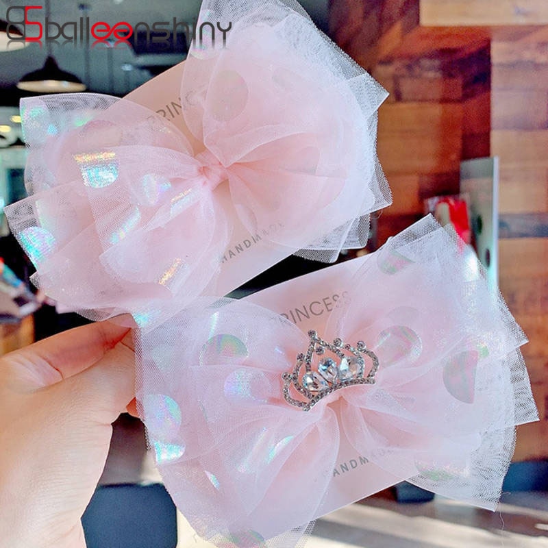Balleenshiny Pailletten Dot Mesh Kinderen Grote Boog Kroon Haarspeld Prinses Baby Meisje Hoofddeksels Accessoires Baby Kids Hair Clips