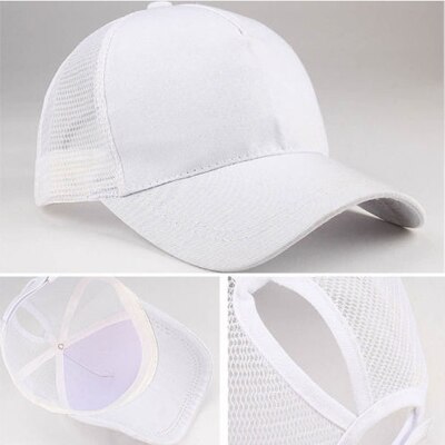 Summer Men Cap Ponytail Baseball Cap Women Sport Sun Hat Mesh Breathable Caps Snapback Hip Hop Hat: White
