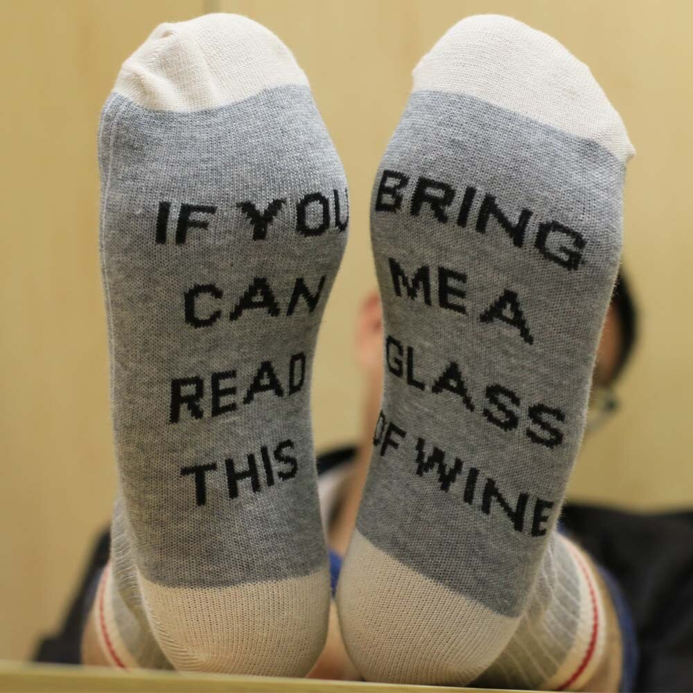 Custom wine socks If You can read this Bring Me a Glass of Wine Socks autumn spring fall Dobby Halloween Sock: YM13-16