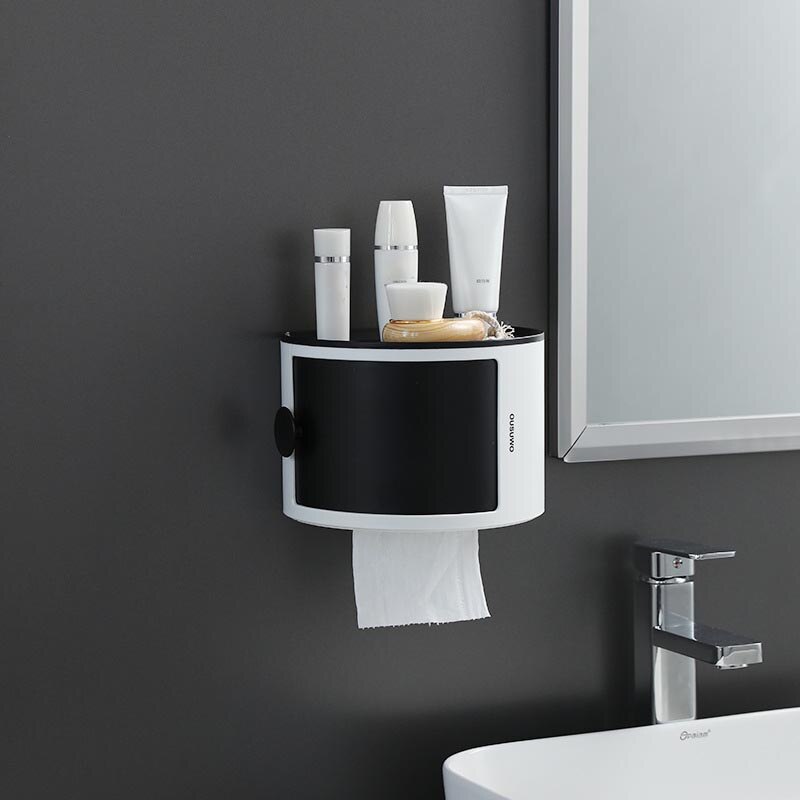 Badkamer Tissue Doos Zelfklevende Tissue Case Waterdichte Opslag Houder Wall Mount Cosmetische Opbergdoos Huishoudelijke: Black