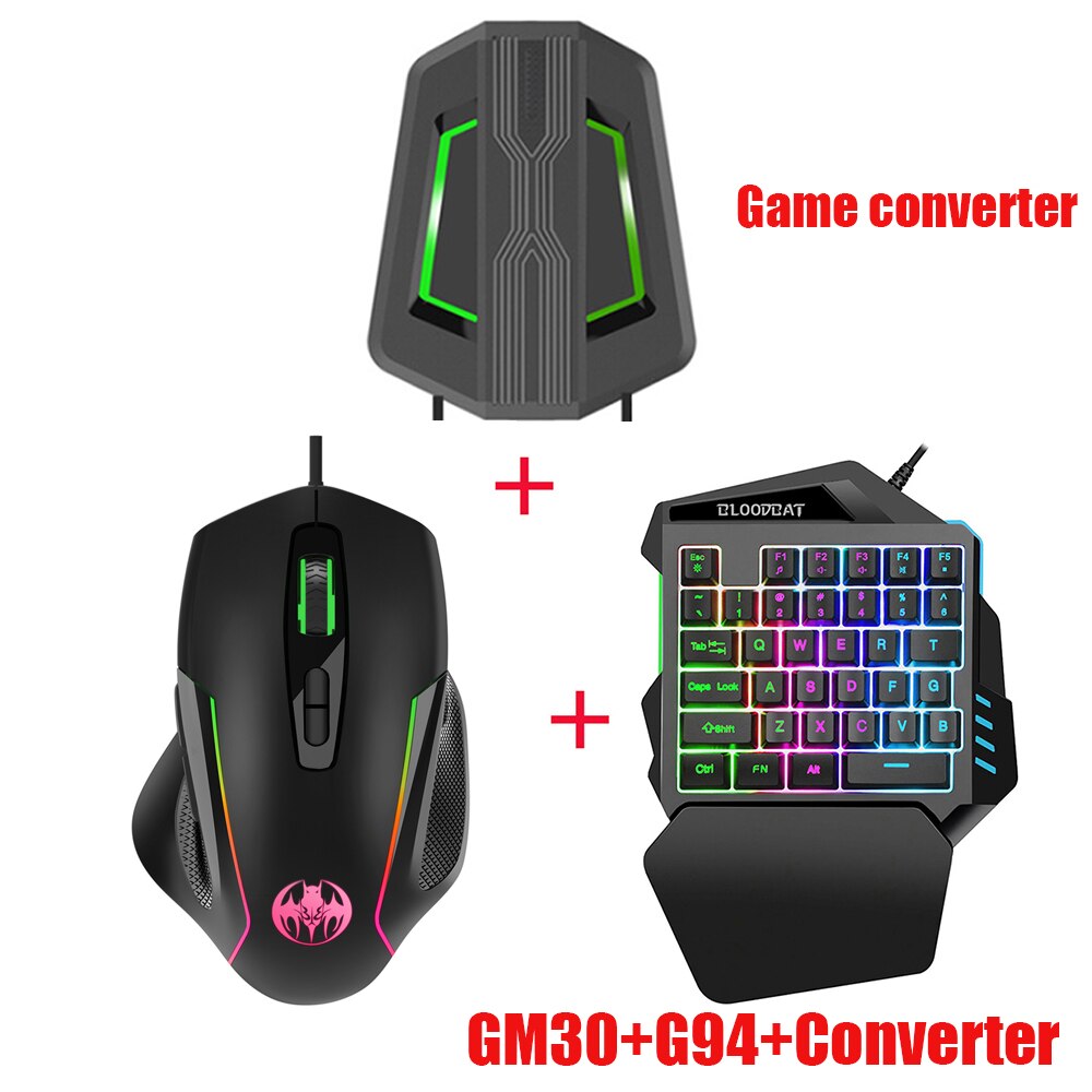 Usb Wired 35keys One-handed RGB Gaming Keyboard and Mouse 6400 Dpi Combo with Converter for Xbox One, PS4, Switch, PS3 and PC: GM30 G94 SW315