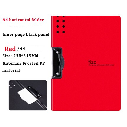 Fizz-carpeta A4 Horizontal, de 6 colores Carpeta de textura mate, almohadilla portátil, bandeja para bolígrafo, bolsillo para archivos de reuniones de oficina: Horizontal Red