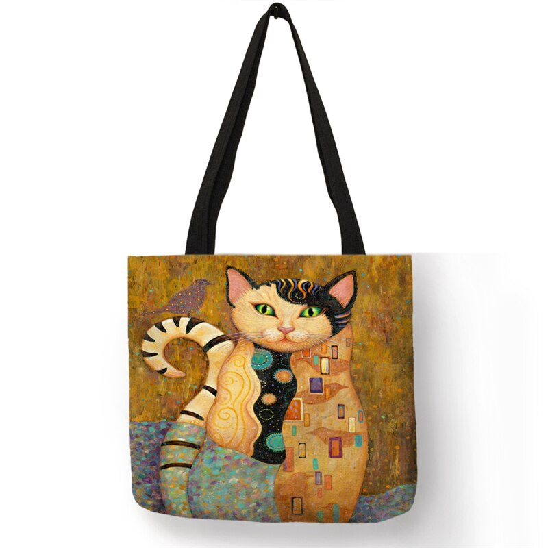 B13070 Abstract Religie Kat Print Casual Tote Cartoon Afdrukken Vrouwen Handtas Herbruikbare Shopper Tassen