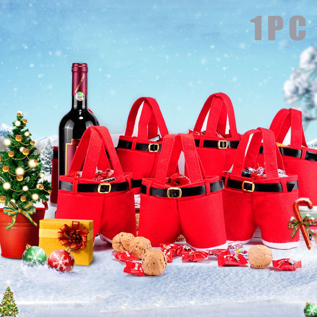 Vrolijk Kerstfeest Bags Behandel Candy Wijn Fles Houder Kerstman Jarretel Broek Broek Kerst Decoratie Bag