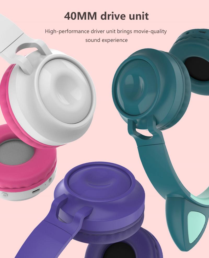 Cute Cat Ear Headphones Wireless Bluetooth 5.0 Adults Kids Girls Glowing LED Headset Support TF Card With Mic for