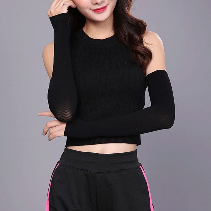 Japanese Style Women Fingerless Arm Sleeves Compression Surround Pressure Shaper Bump Weave Long Sports Long Gloves Thumb Hole