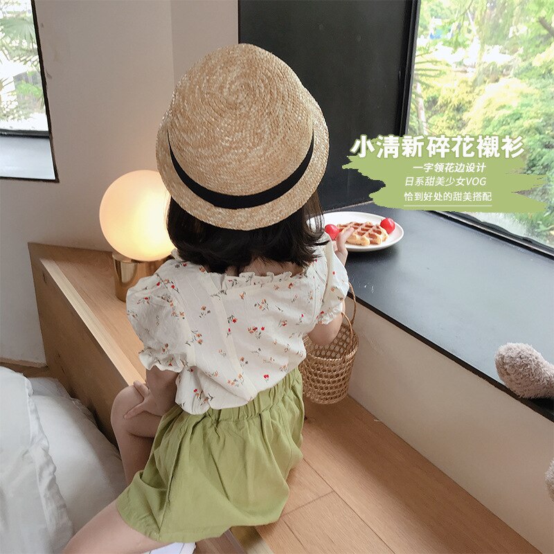 Nueva camisa Floral para niñas, camiseta roja de manga corta para bebé, Camisa de algodón de verano a la para niños