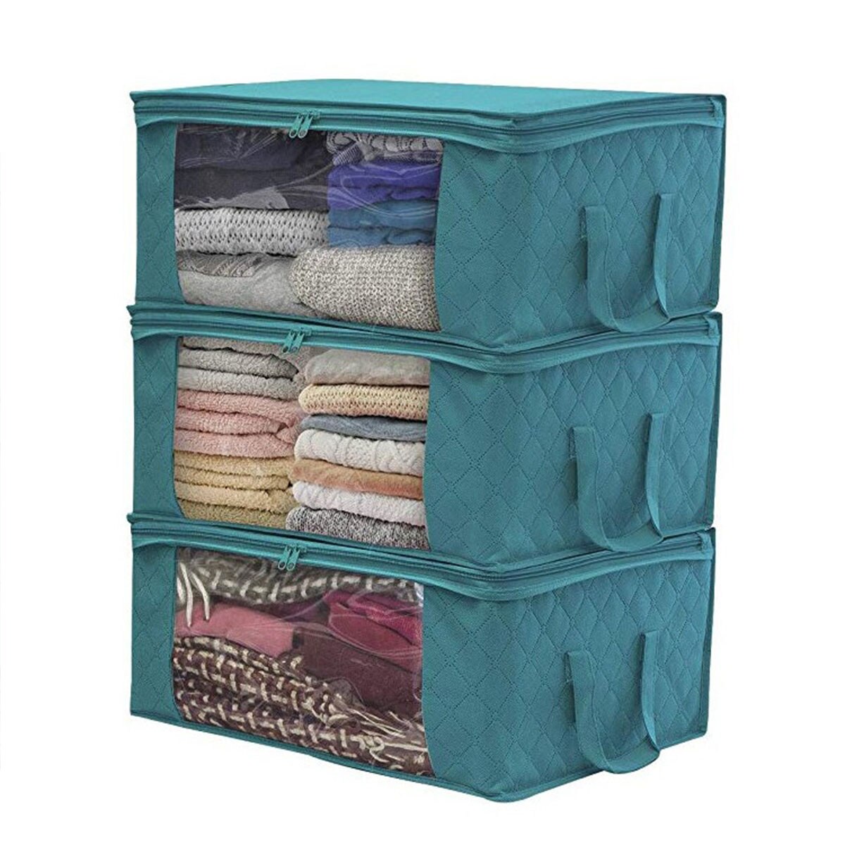 Non-Woven Fabric Folding Storage Bag with Zipper Dustproof Moisture-proof Clothes Quilt Storage Case Holder Organizer Save Space: B 49x36x21cm Blue