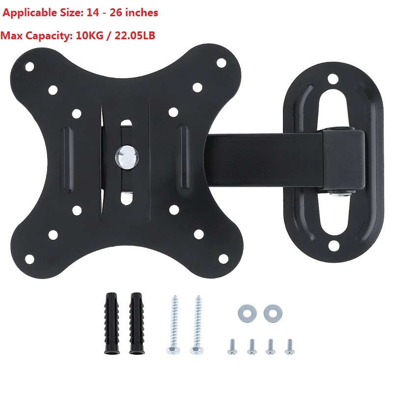 Universal 10KG Adjustable TV Wall Mount Bracket Flat Panel TV Frame Support 15° Tilt for 14 - 27 Inch LCD LED Monitor Flat Pan: black