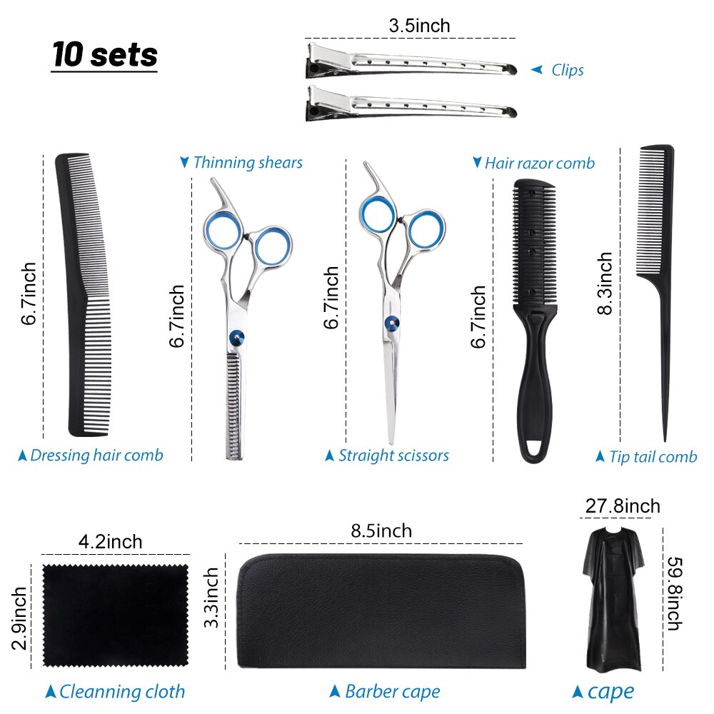 8/10 stk frisør udtynding sakse sæt hår klipning saks børste hår klip kappe pleje kam til barbershop: 10 stk pr sæt