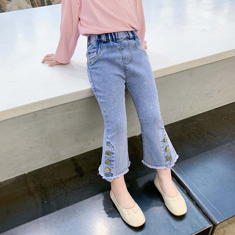 Children's Clothing Girls Jeans Spring Kids Denim Trousers for Girls Button Casual Flare Jeans 2 4 5 6 7 8 Years Old