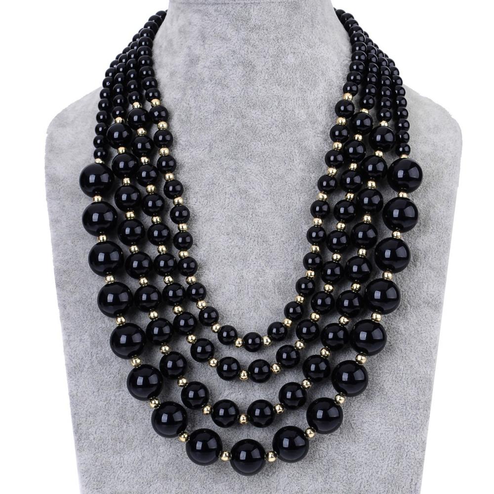Top attraktive stilarter sort perleharpiks perler bib statement halskæde flerlags kvindelige smykker store halskæder