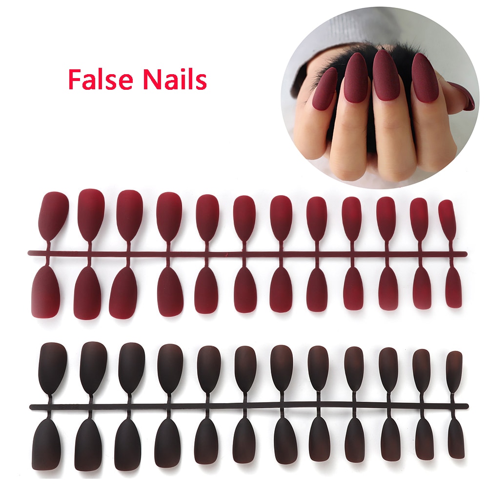 24 stuks/set matte nepnagels populaire lange tip patch pure kleur nagelchip nagelverlengingen kunstmatige nagelkunst accessoires