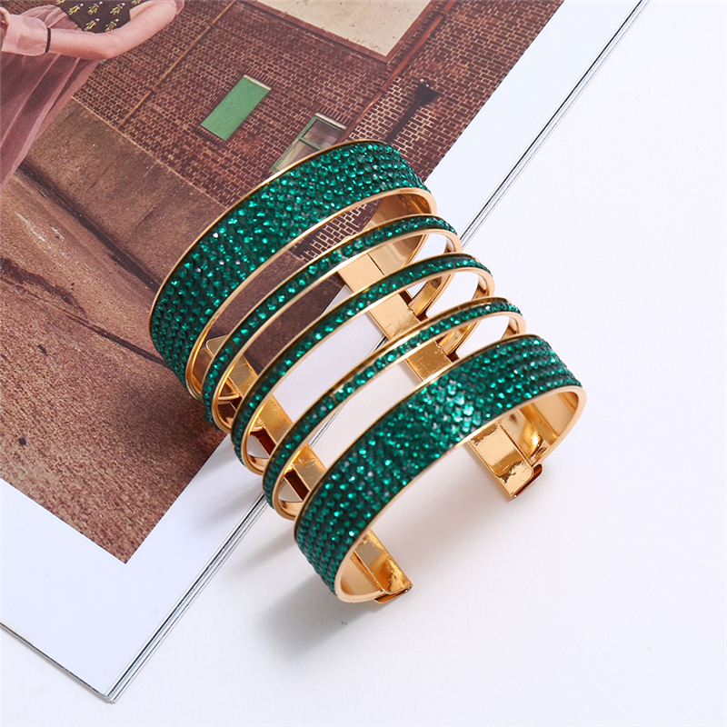 LZHLQ African Punk Style Stripe Bangle Women Metal Plated Wide Bangle Maxi Jewelry Bracelet: Green