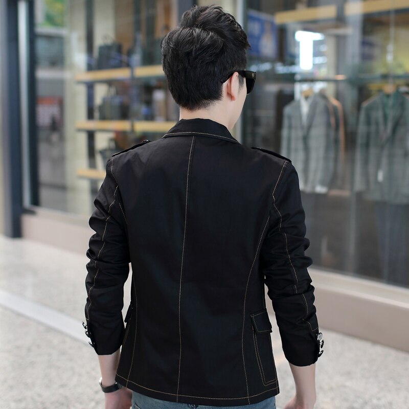 spring and autumn hair stylist suits Korean casual Slim jacket denim jacket young men short suit