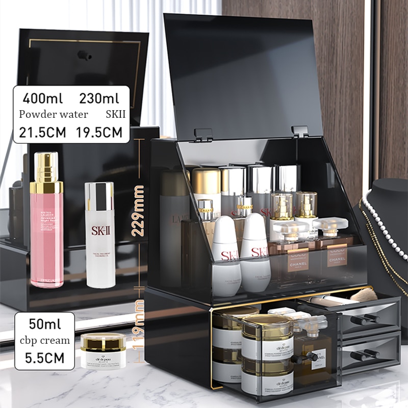 Joybos Makeup Organizer Box Acrylic DIY Makeup Organizer Storage Drawer Cosmetic Containers Dustproof Large Capacity Storage Box