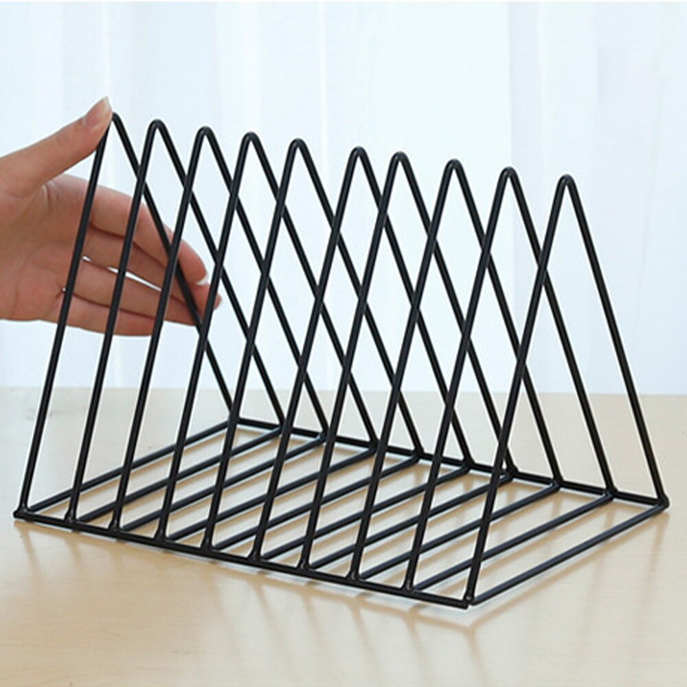 Vinyl pladestativ metal trekant bogmagasin rack pladesamling opbevaringsstativ hjem skrivebord opbevaring rack dekoration