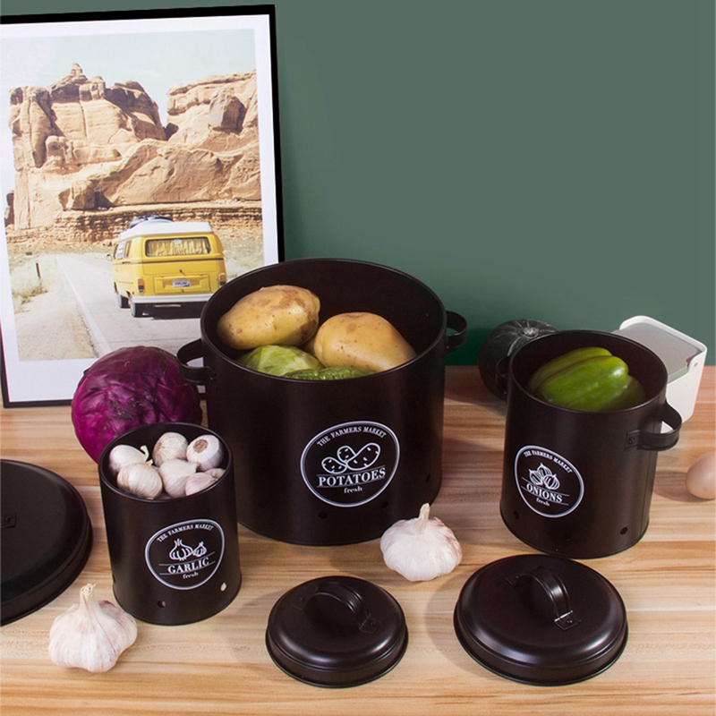 3 Pcs Storage Box Potatoes Onions Garlic Bin Kitchen Food Container Buckets Breathable Metal Box Potato Bucket