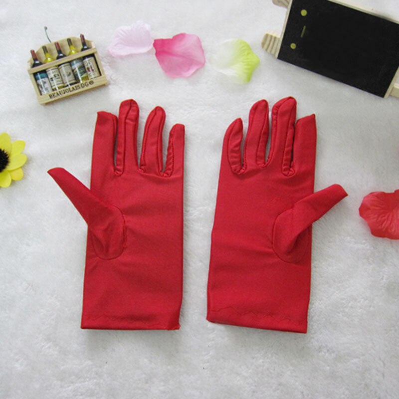 Adult Kids Unisex Spandex Wrist Length Stretch Gloves For Women Girls Dance Party Bridal Wedding Supplies Halloween: Red
