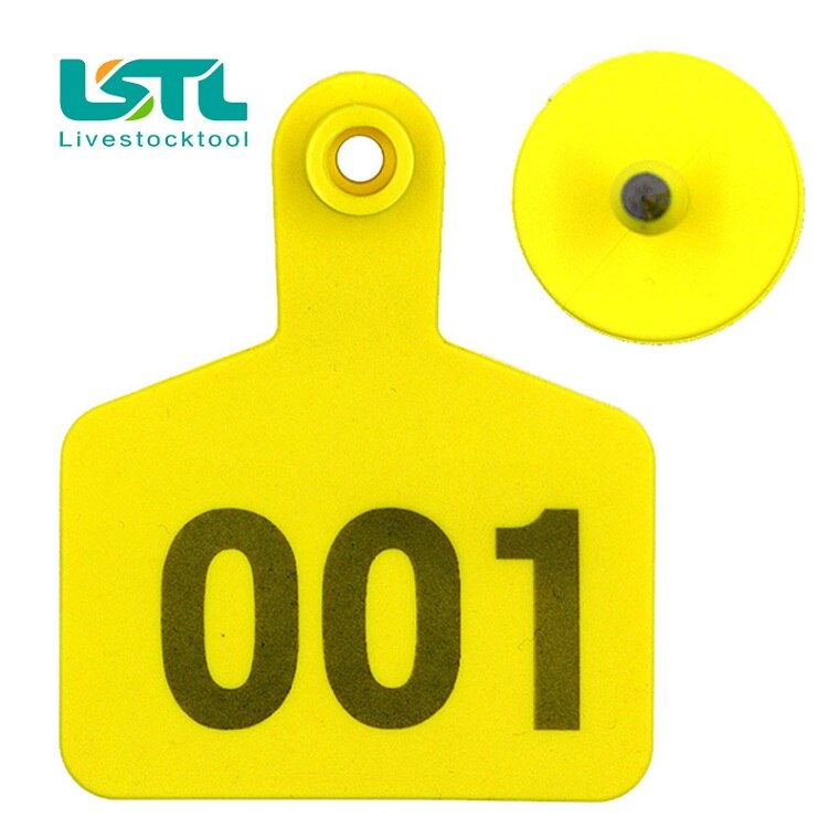 100 Stuks Vee Koe Oor Tag Borden Oor Kaarten Met Woorden Typen Koperen Hoofd Oorbellen Farm Animal Identificatiekaart: Yellow