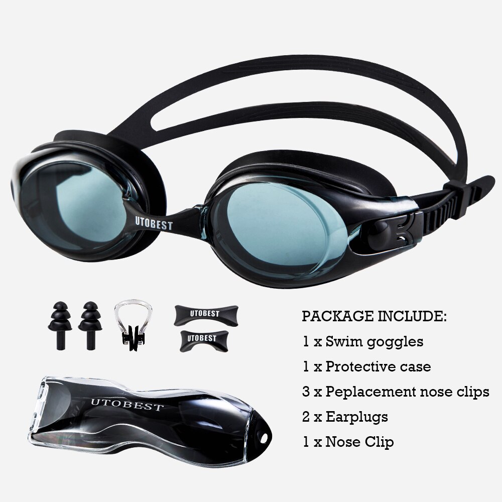 Svømningsbriller voksne vandtætte svømme silikone anti-tåge belagt vand diopter justerbar svømmebriller pool gla