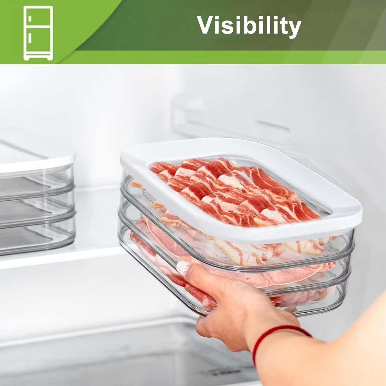 Récipient à viande pour réfrigérateur, bacon, déjeuner, récipient à viande pour réfrigérateur, conteneurs de préparation de repas, boîtes de stockage des aliments empilables avec couvercle