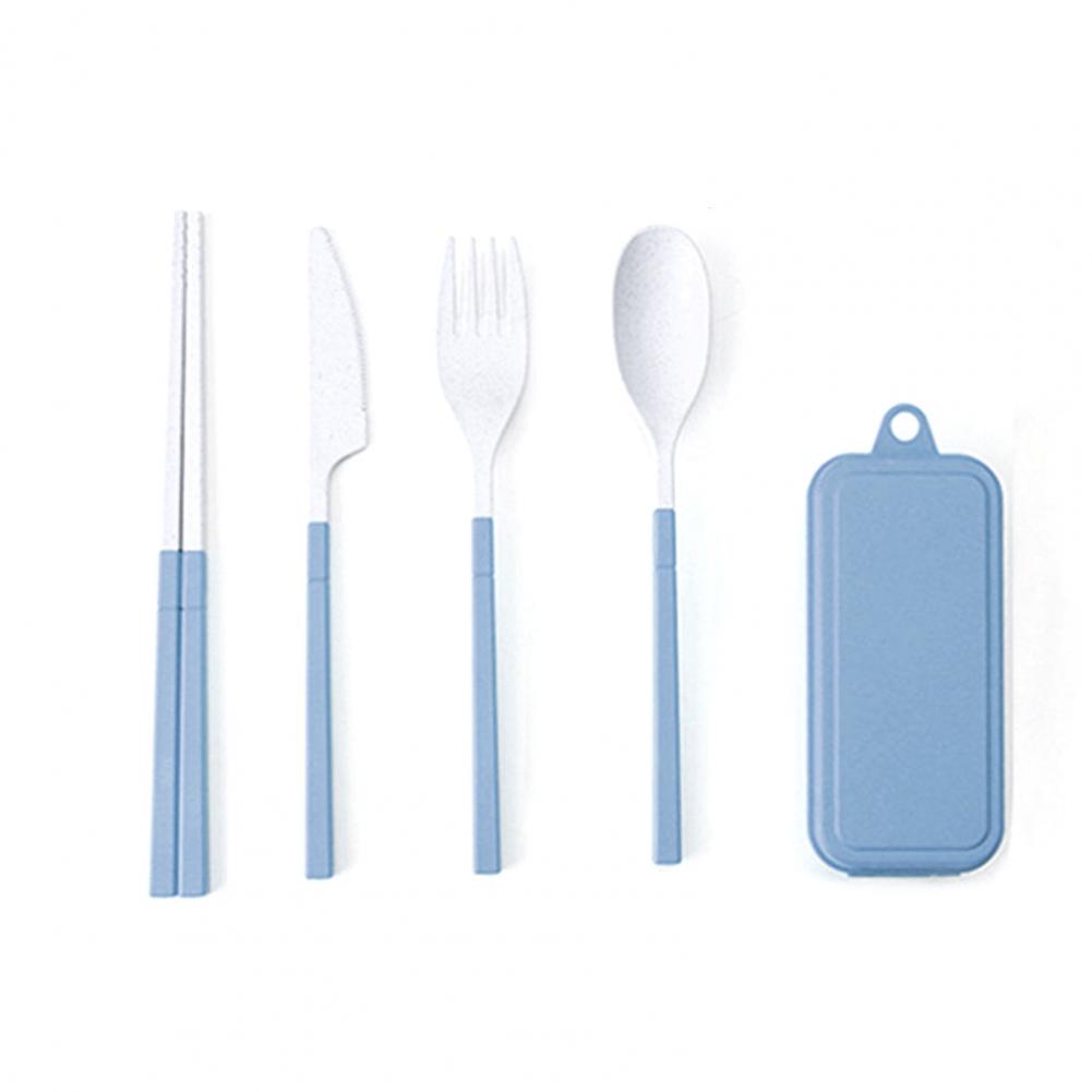 1Set Durable Cutlery Box Kit Eco-friendly Dinnerware Container Kit Close Splicing PP Wheat Dinnerware Set Organizer for Kitchen: Blue