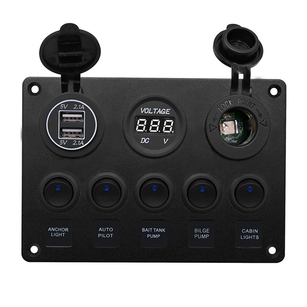 Yacht Car Round 5-Position Combination Switch Dual USB Car Charger Seat Voltmeter Combination Control Panel Switch Fe26
