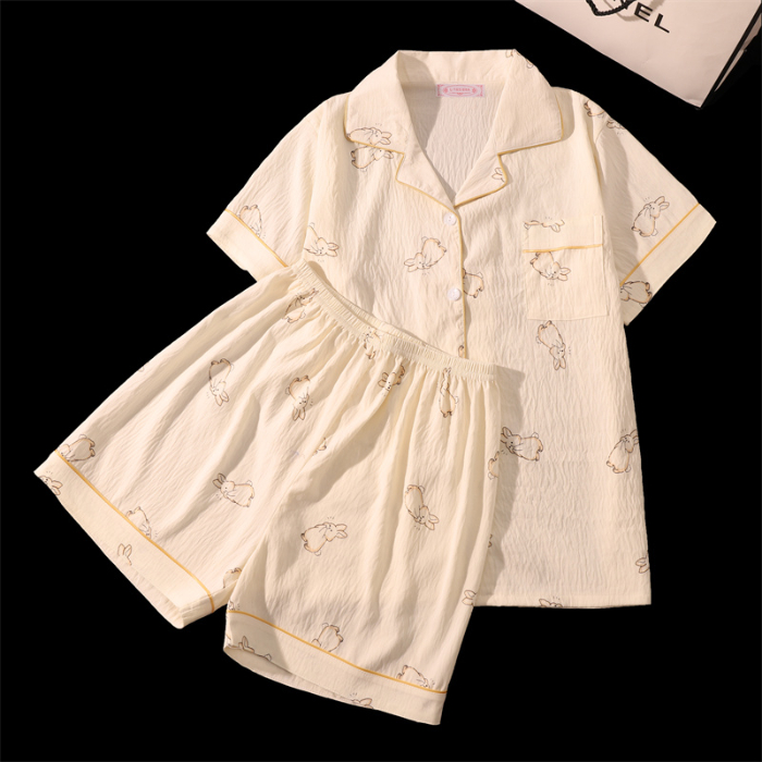 Print kanin sød kawaii dame pyjamassæt 2 dele nattøj afslappet nattøj loungewear outfits damer sommer damejakkesæt: Xxl / Grøn