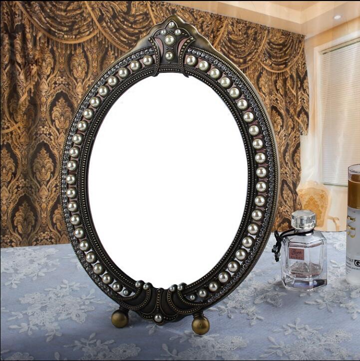 Espelho de mesa de estilo europeu jóias em relevo pérola-inlayed espelho decorativo metal quadro mesa espelhos decorativos 336a