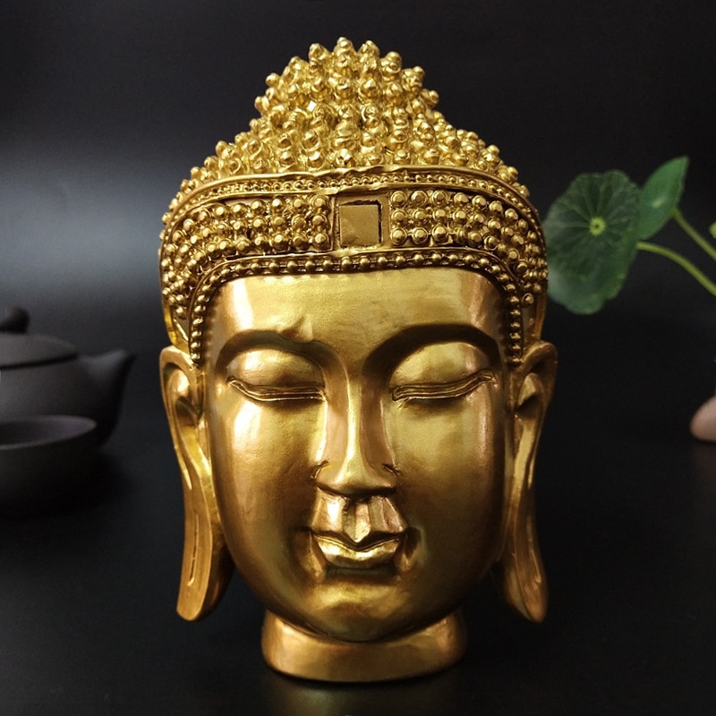 Gouden Boeddha Hoofd Standbeeld Muur Decoraties Sakyamuni Tathagata Boeddha Sculptuur Hars Ambachten Ornament Huisinrichting Standbeelden