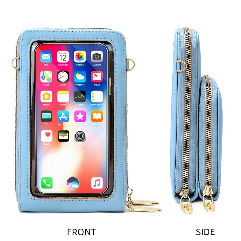 Transparante Tastbaar Telefoon Pocket Schoudertassen Voor Vrouwen Handtas Dames Kleine Crossbody Bag Pu Leer Vrouwelijke Messenger Purse: Lt Blue