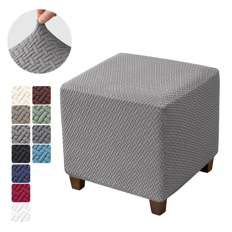 1PC Effen Jacquard Poef Hoes Vierkante Kruk Cover Elastische Fauteuil Voetsteun Cover Slaapkamer Voetenbank Case voor Woonkamer: Rood