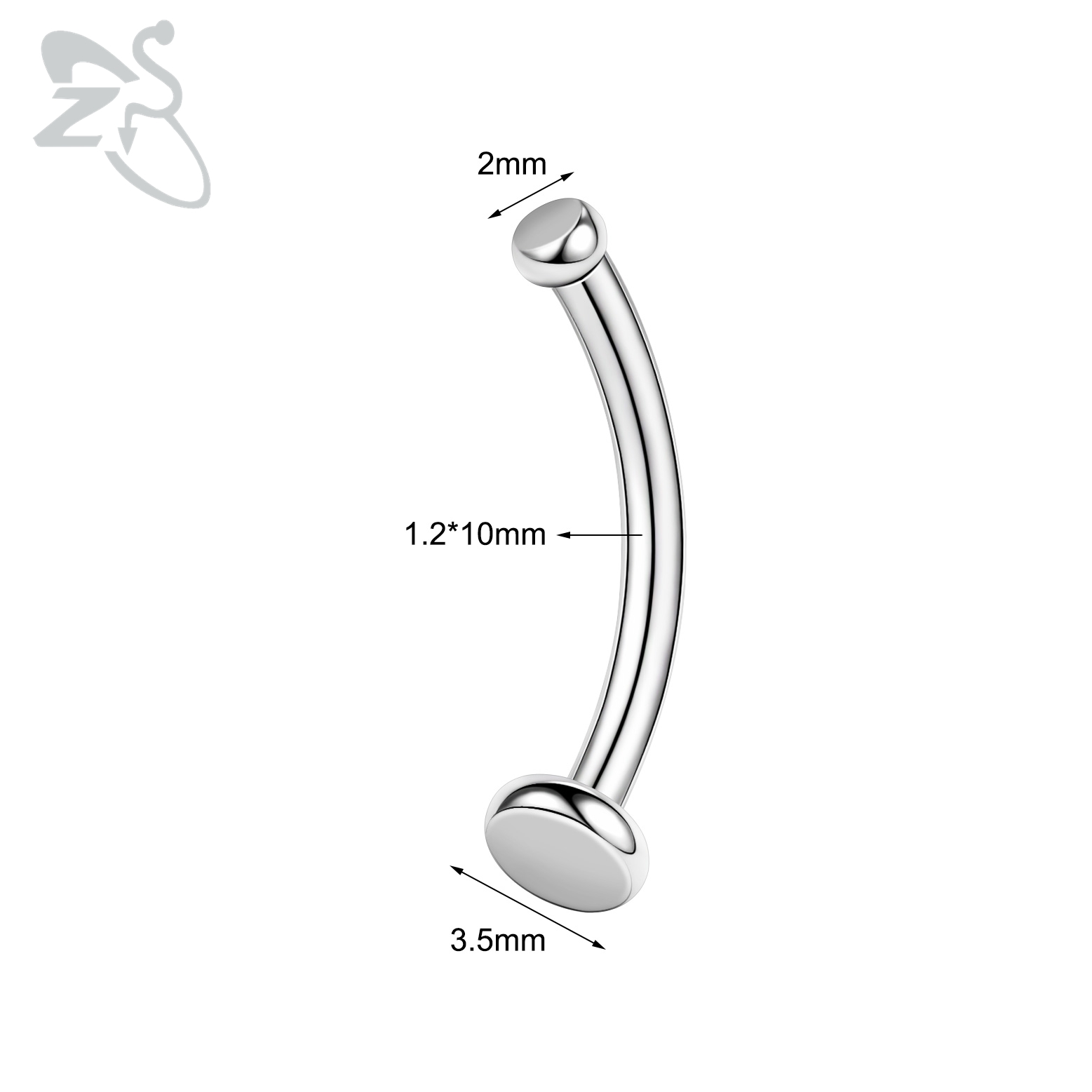 ZS 1 Piece 16G/20G Stainelss Steel Eyebrow Piercing Men Punk Rock Curved Eyebrows Ring Cross Spike Lip Belly Piercings Jewelry: Platinum Plated