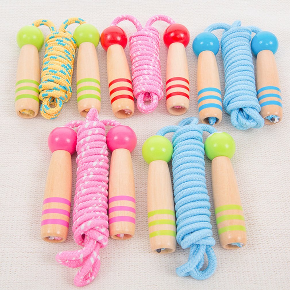 Kids Adjustable Skipping Rope Neutral Wood Cotton Rope Polyester Fitness Student Jump Rope