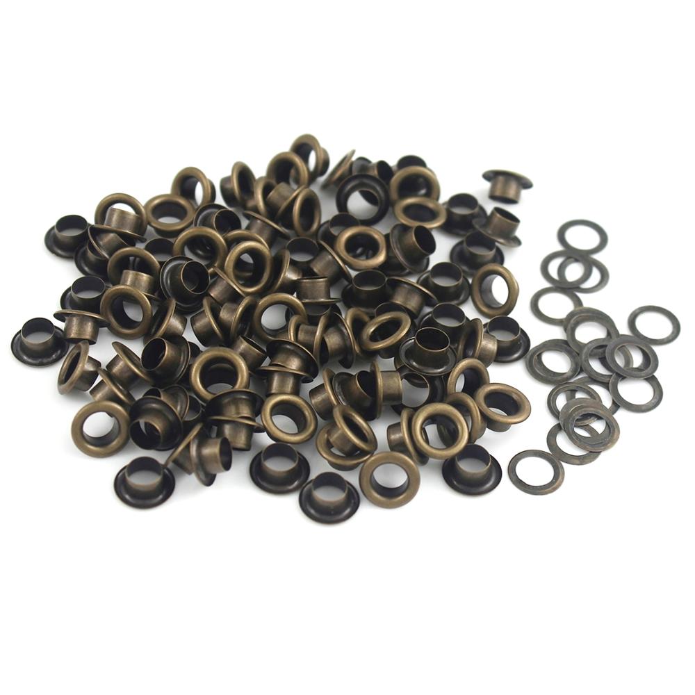 Anneau d'œillets en métal de 5mm, 100 pièces, avec rondelle, pour l'artisanat du cuir, Scrapbooking, chaussures, vêtements, ceinture, chapeau, sac, étiquettes, accessoires de bricolage: Laiton antique