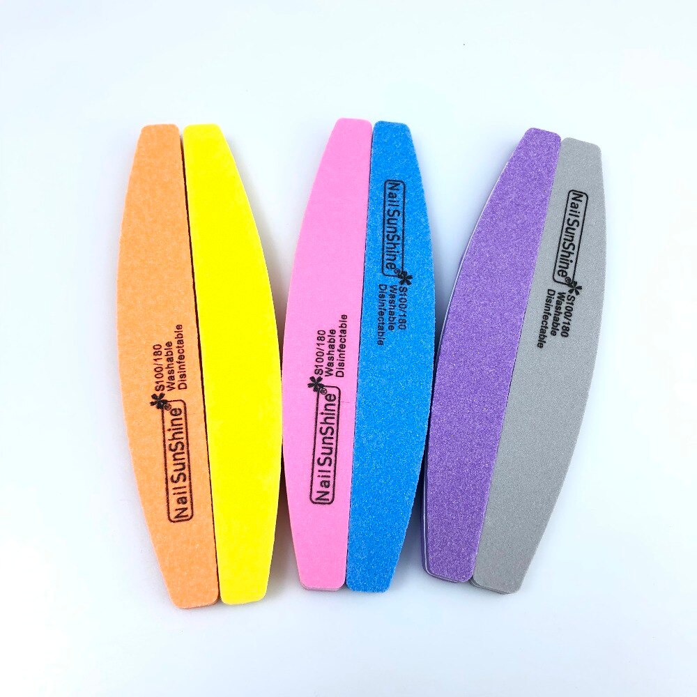 10 piezas 6 colores estilo media luna limas de uñas 100/180 protector de uñas esponja arena Lima uñas arte pedicura herramientas