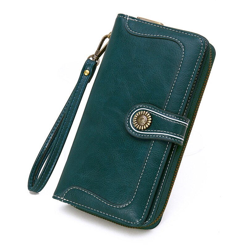 2022 Long Women Wallets Phone Holder Zipper Coin Pocket Female Wallet Clutch Vintage PU Leather Card Holder Women Purse: Peacock Blue