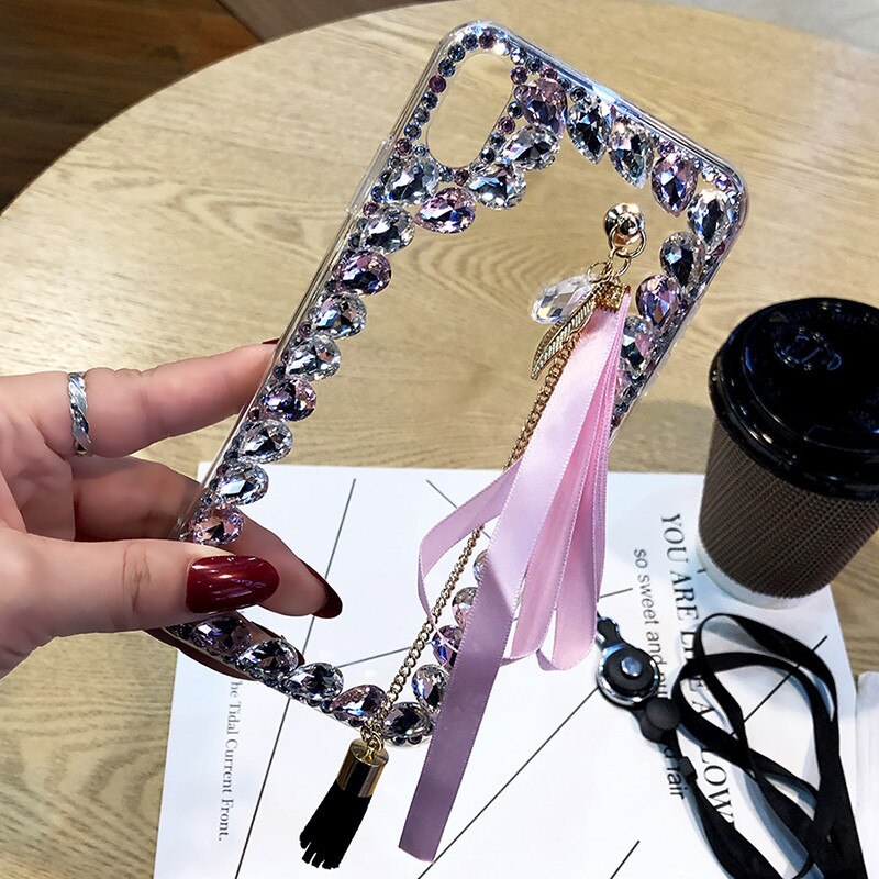PocoX3 NFC X3Pro F2 Pro kryształ tassel Rhinestone Case dla Xiaomi Mi 10T Lite 5G 10 Ultra Note10 obudowa Telefon Kilifi Coque