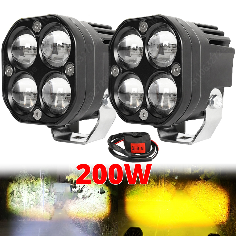 Superklare 3 -tommers ledet-spotlights med til farger, 200w tåkelys, frontlykttilbehør til motorsykkel, lastebil, bil, suv, atv, 30000lm 24v 12v