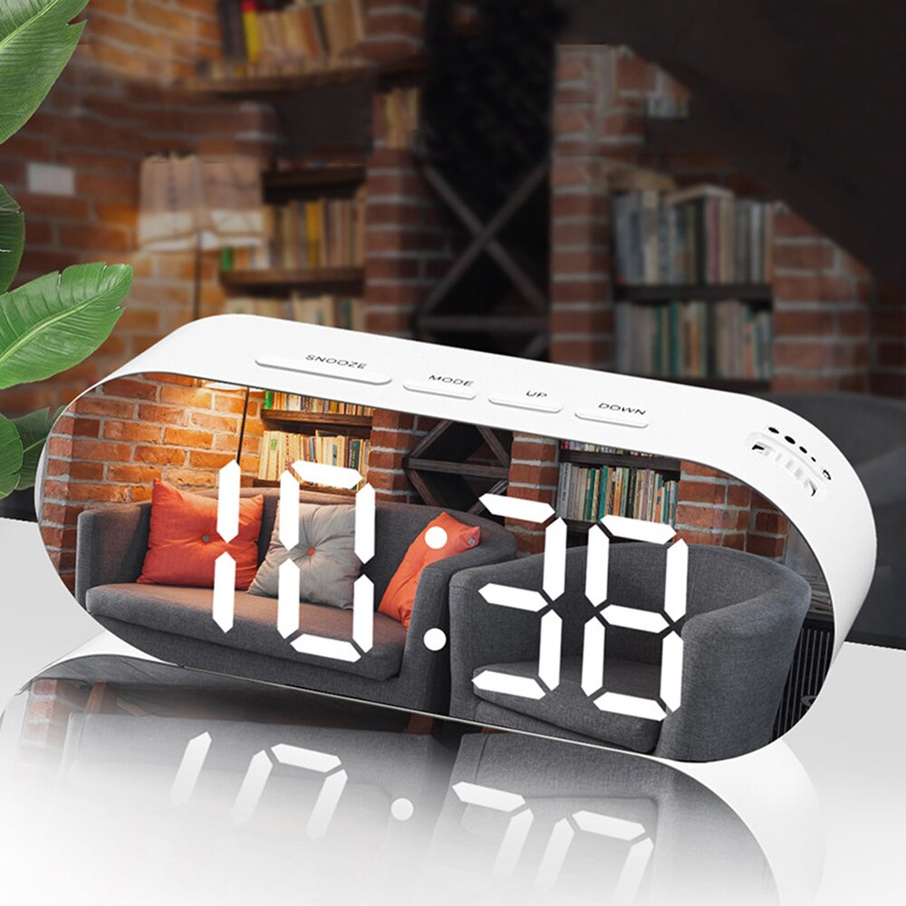 Practical LED Alarm Clock Night Lights USB Mirror Thermometer Desk Clock Lamp Square Rectangle Multi-function Desk Clocks