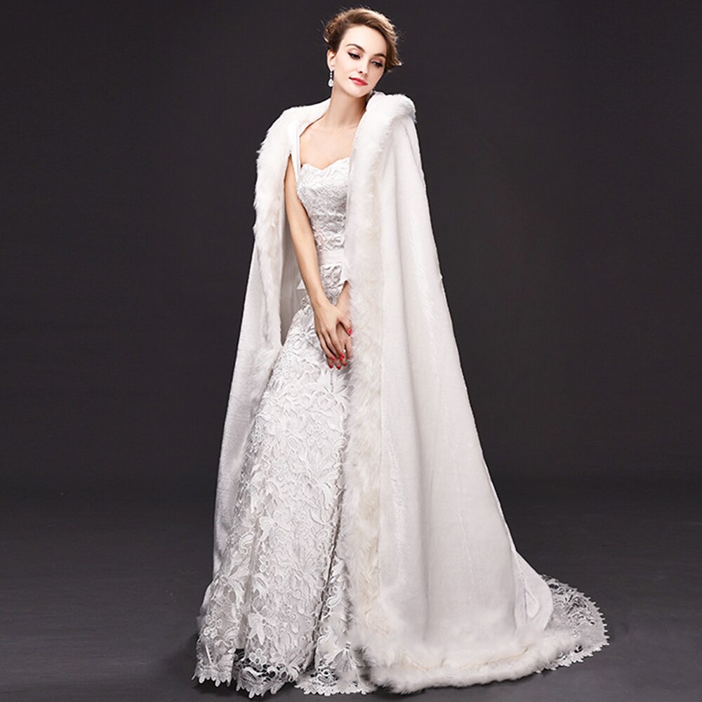 Capa cálida de piel sintética para mujer, abrigo largo con capucha para bodas y Navidad, capa gruesa térmica enrollada para exteriores, Invierno