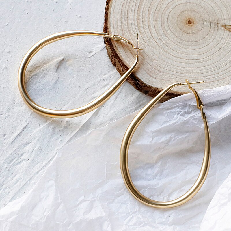 AMORCOME Gold Color Metal Round Ring Trendy Hoop Earrings For Women Geometric Statement Earrings Wedding Jewelry