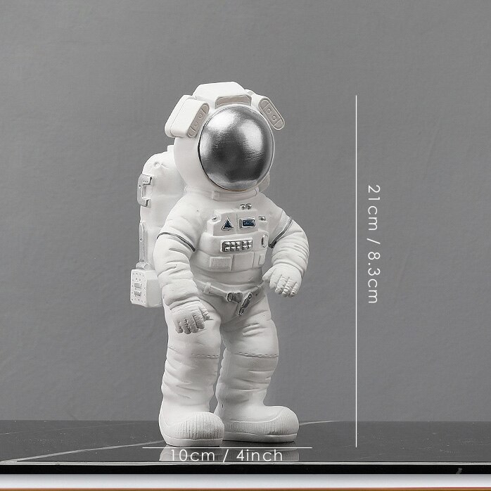 Figurine astronaute blanche cosmonaute Figurines lune Statue espace homme Sculpture décoration de la maison Miniatures ornement de table pour les enfants: A Silver