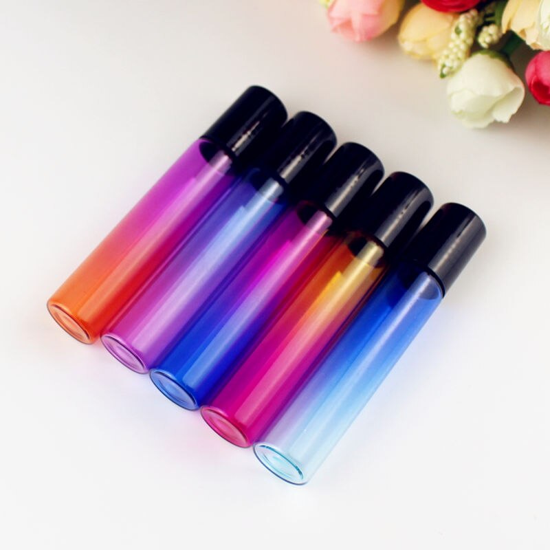 20pcs/lot 5ml/10ml Roll on Glass Bottle with Glass/Metal Roller Ball Perfume Essential Oil Bottles Sample Test Glass Vials: 10ml black cap / Metal Ball