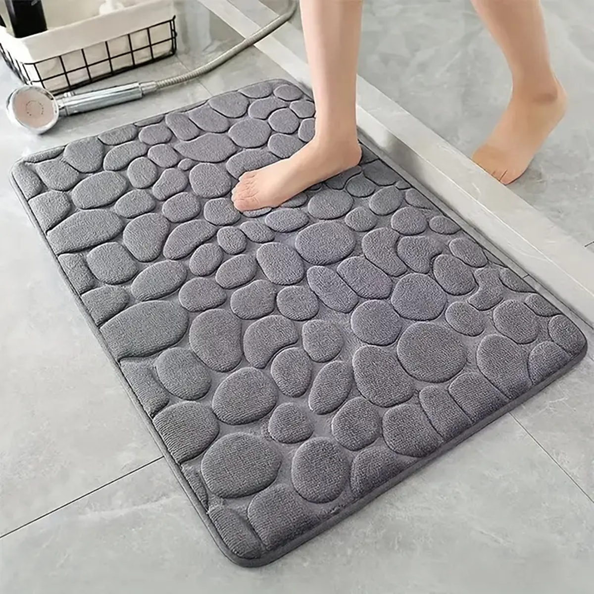3D antiderrapante banheiro esteira, absorvente capacho, cobblestone gravado tapete, porta tapetes, máquina lavável, secagem rápida