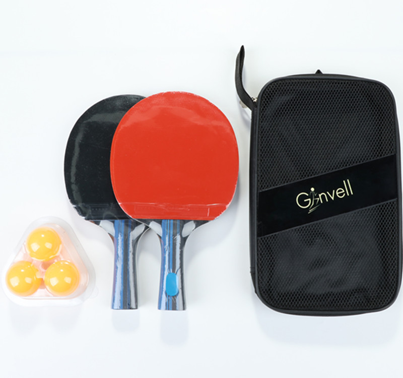 Ginvell 2 stk bordtennis bat ketcher dobbelt ansigt bumser i langt kort håndtag ping pong paddle ketcher sæt taske 3 bolde