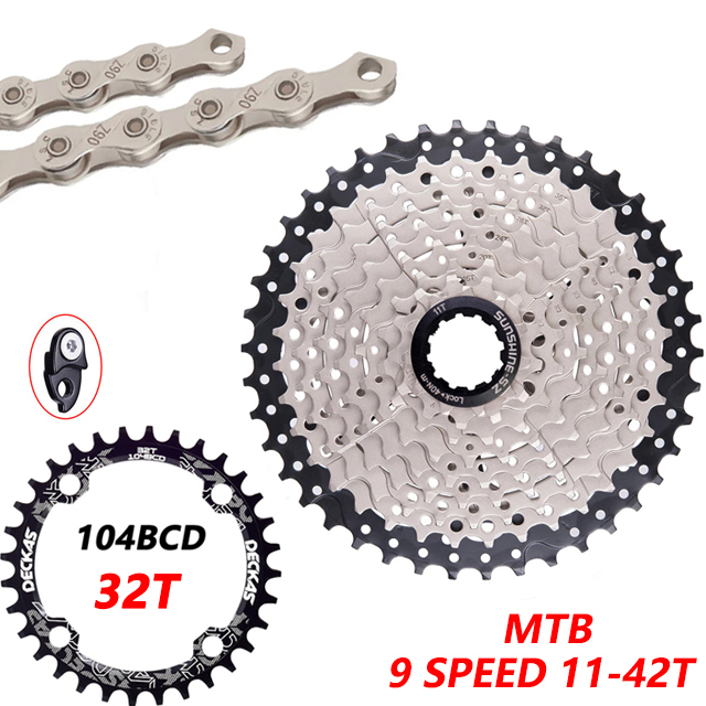 MTB Fahrrad 9 fach-gruppe 1X9 System 9S11-42T Kassette 9 Geschwindigkeit Schalthebel Schaltwerk Groupset für 9V k7 Berg fahrrad teile: 9s 42T-32T-Kette